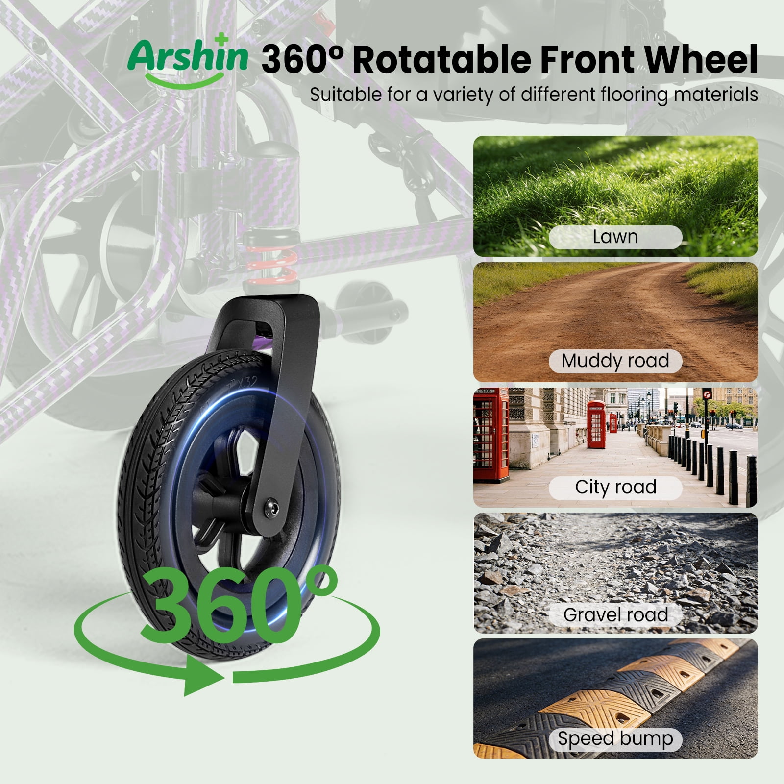 Arshin Electric Wheelchair Lightweight Foldable,20+ Miles Electric Wheelchairs for Adults,360°Joystick Motorized Wheelchair,286+ lbs Capacity,Purple