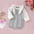 thumbnail image 2 of Generic Baby Girls Knitted Pullovers Girls Long Sleeve Splice Knitted Ruffles Sweater Baby Bodysuit Romper 1 Piece Outfits Fall Winter Clothes(Grey,9-12 Months), 2 of 9