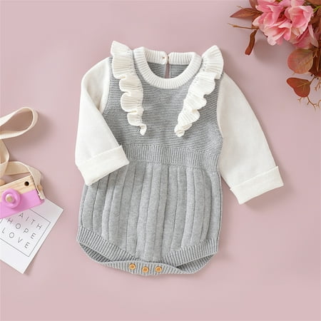 

Hunpta Newborn Infant Girls Long Sleeve Splice Knitted Ruffles Sweater Baby Bodysuit Romper 1 Piece Outfits Clothes
