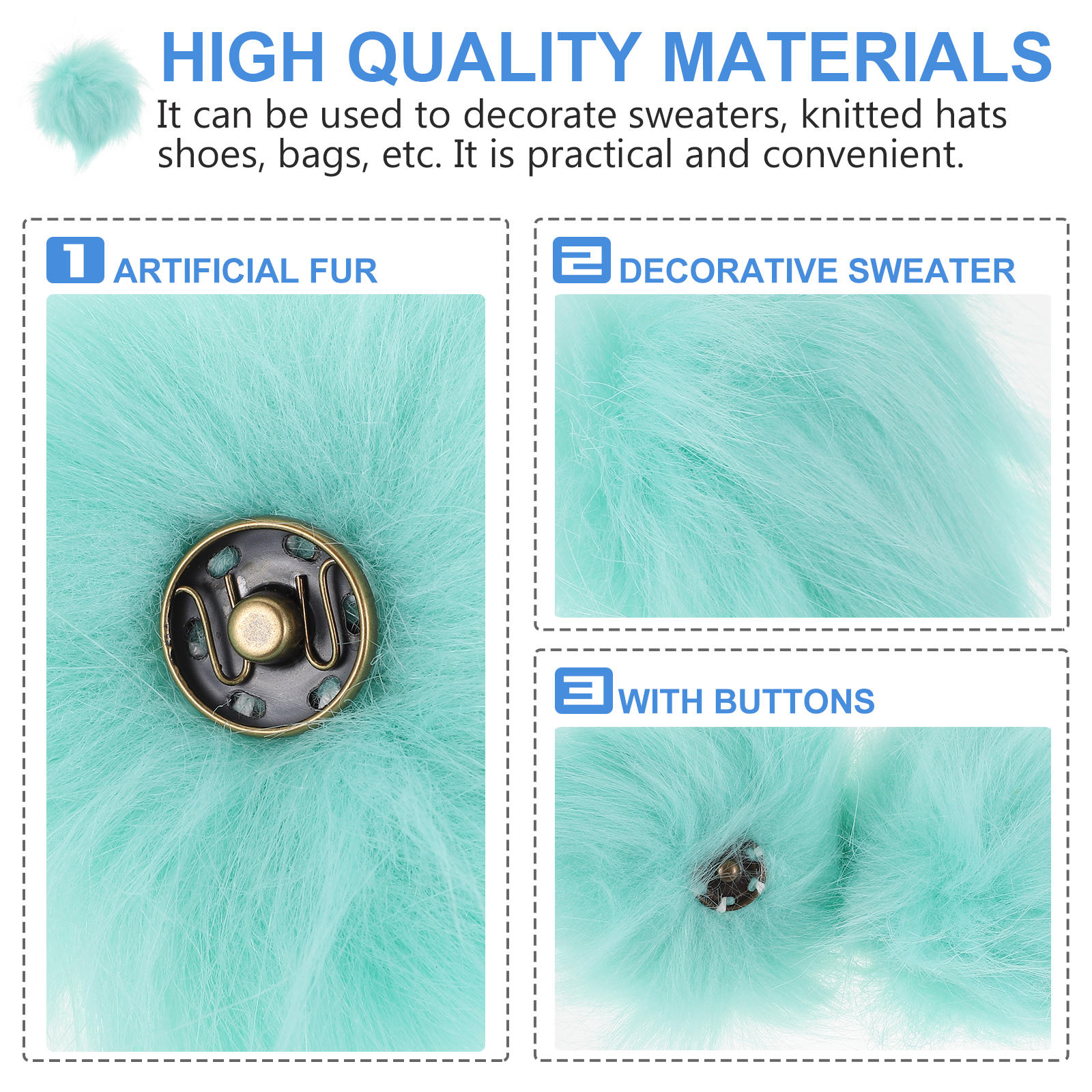 BESTYASH 12Pcs Fluffy Green Ball Buttons with Button for Clothing DIY Hat Overcoat Fastening