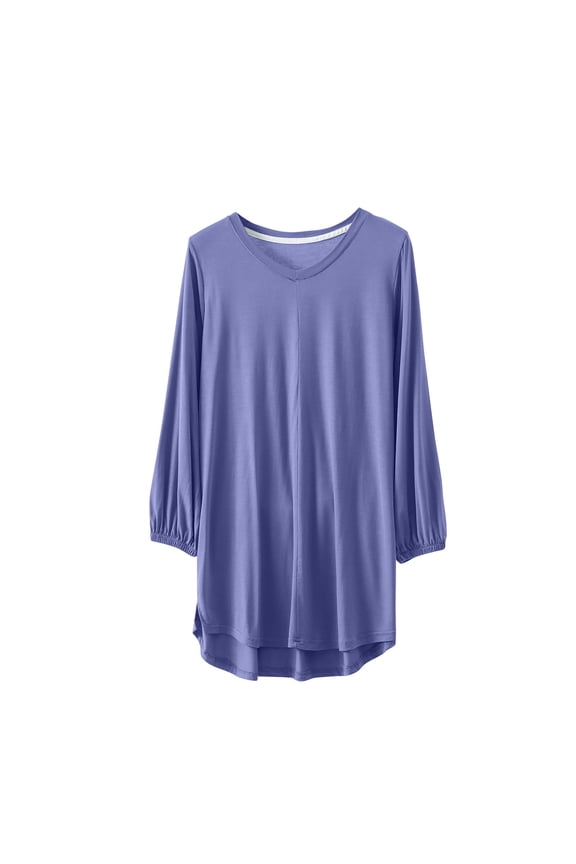 Women's Long Sleeve Basic Tees Summer Plus Size Tops V Neck Blouses Casual Tunic Retro Activewear Fashion Workout Solid Color Loose Pullover Dressy Blue XXXXXL