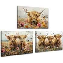 Funny Animal Wall Art Set Highland Cow Baby Canvas PrintDollars Painting Picture Money Abstract Wall Decor for Living Room Bedroom Kitchen Office Wall Decoration（Only canvas）