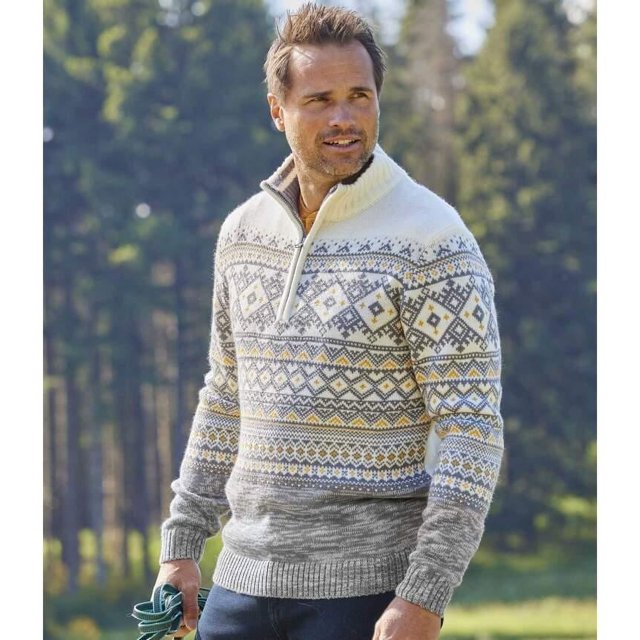 Atlas For Men - Jersey Estampado Invierno para Hombre (Crudo, Gris, Ocre)