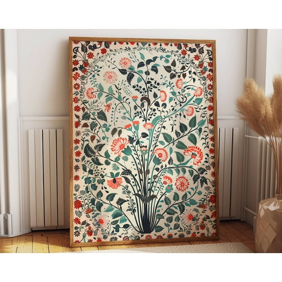 Indian Folk Art Floral Prints - Traditional Pichwai Art Botanical Illustration Wall Art, Modern Wall Decor, 8x12 UNFRAMED