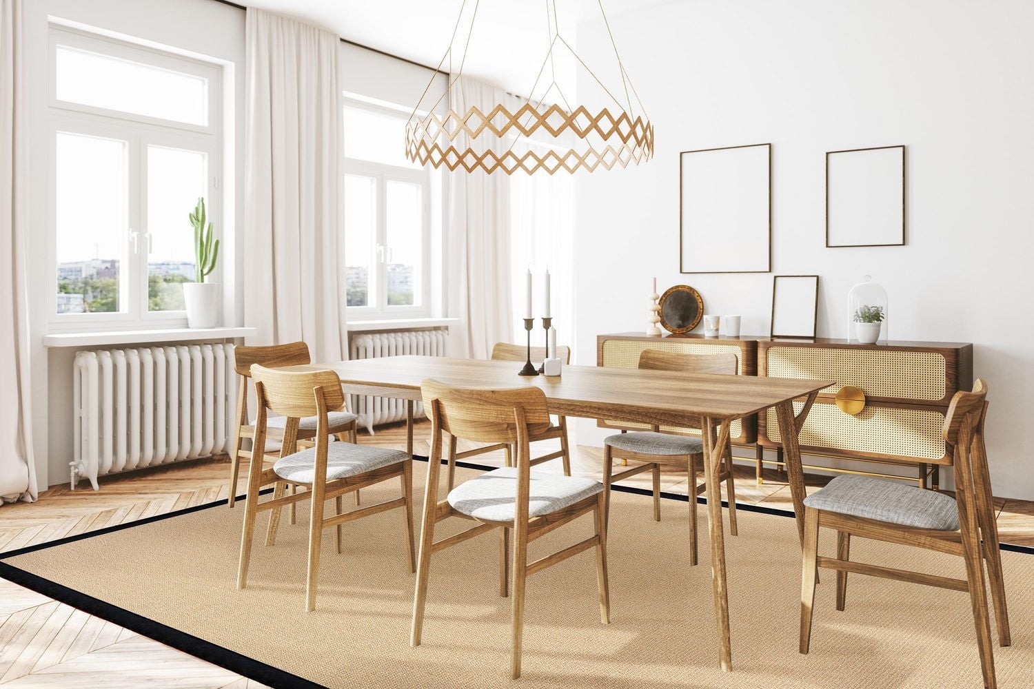 Tapis Athena en laine naturelle et PU noir 9 pi 10 po x 13 pi