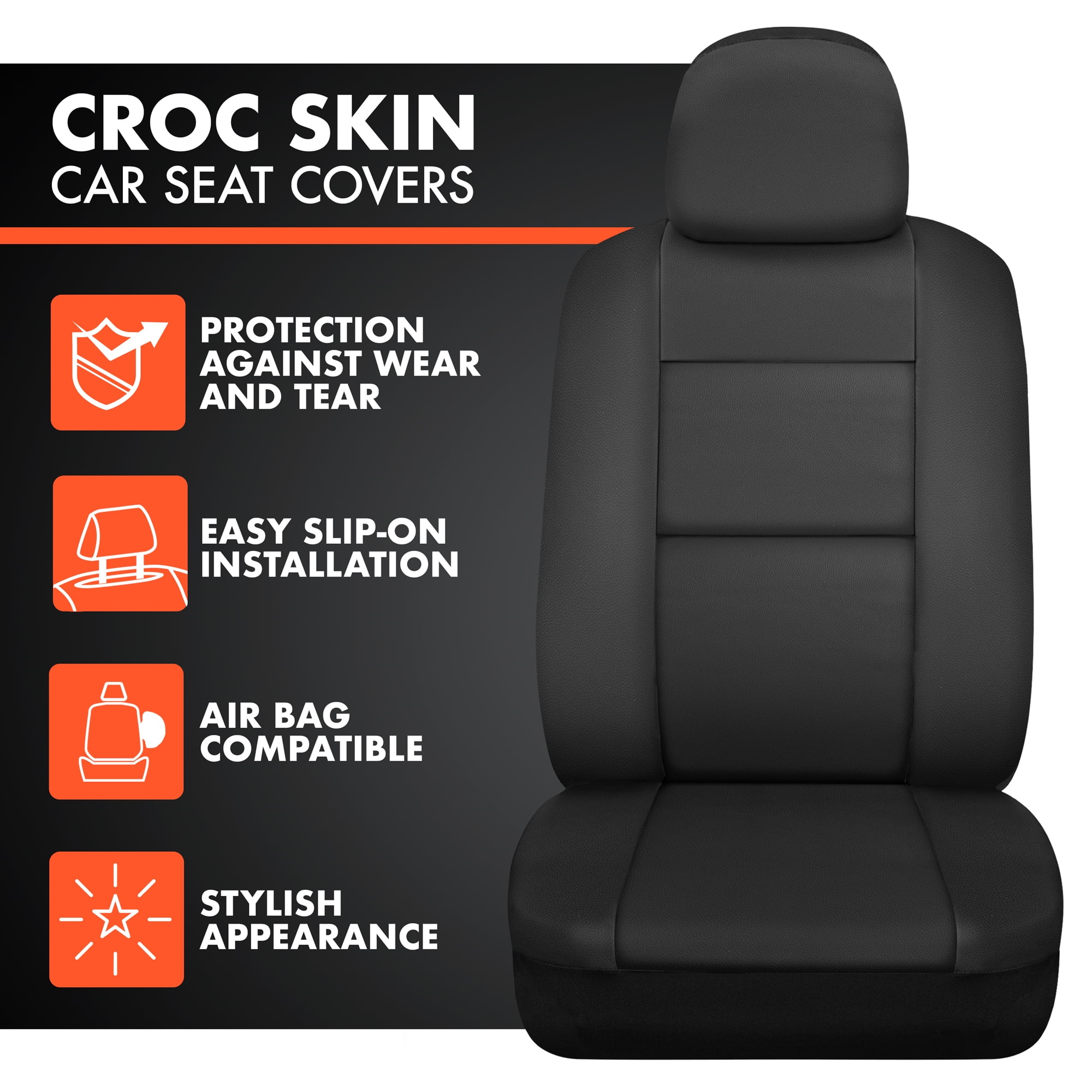 BDK Classic Black Faux Leather Car Seat Covers Full Set, Front & Rear Bench Seat Cover for Cars Trucks SUV
