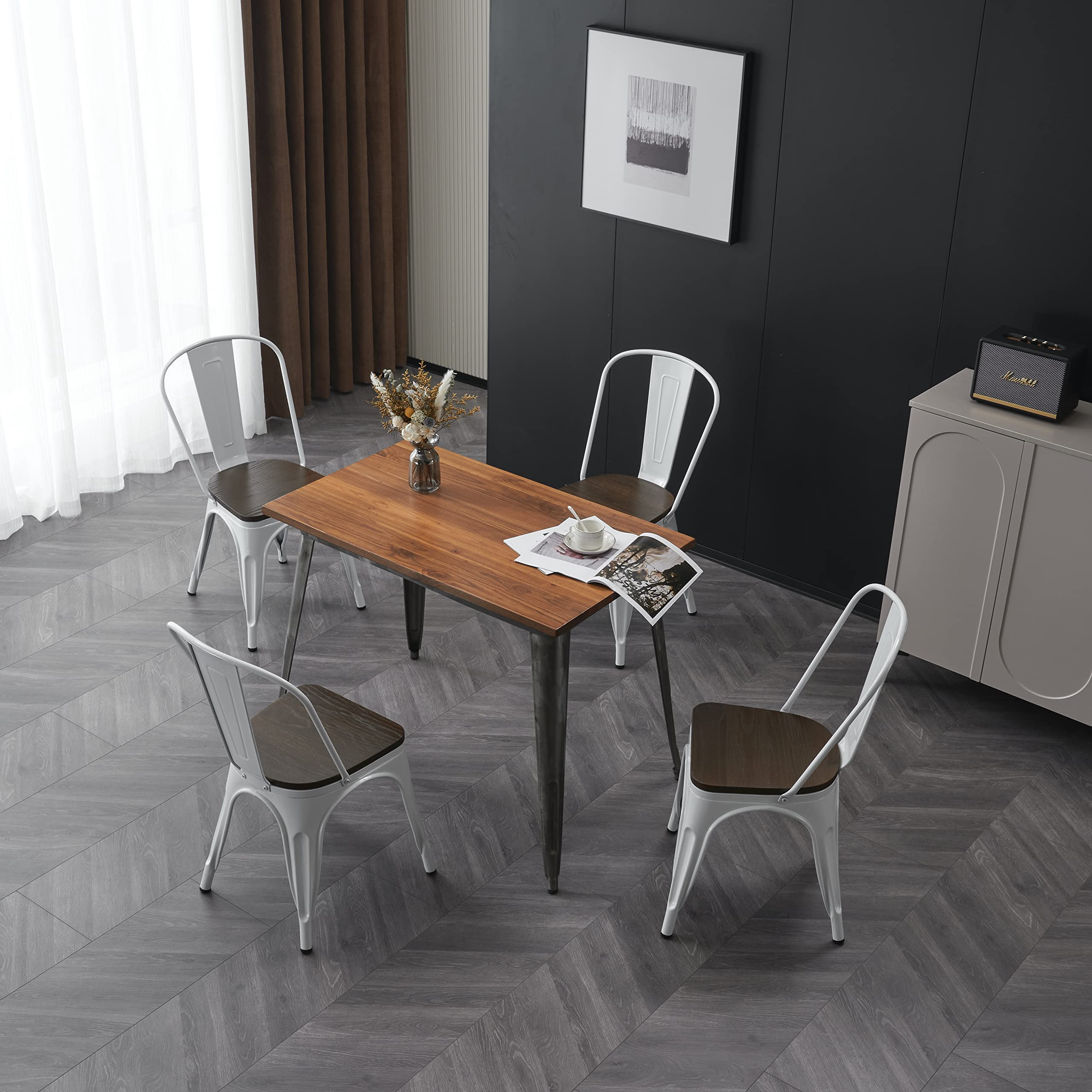 Nazhura 18 Inch Metal Dining Chair, Tolix Style, Stackable