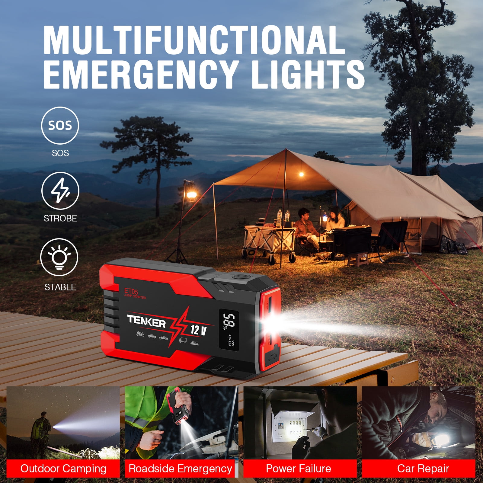 Multi-functional Car Jump Starter, 4000A Peak Car Battery Jump Starter, Portable Jump Starter Battery Pack for up to 7.2L Gas and 5.5L Diesel Engines, 12V Auto Battery Booster w/ 3 LED Modes