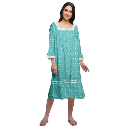 

Moomaya WoMen s Flared Nightdress Long Sleeve Cotton Button Placket Nightwear