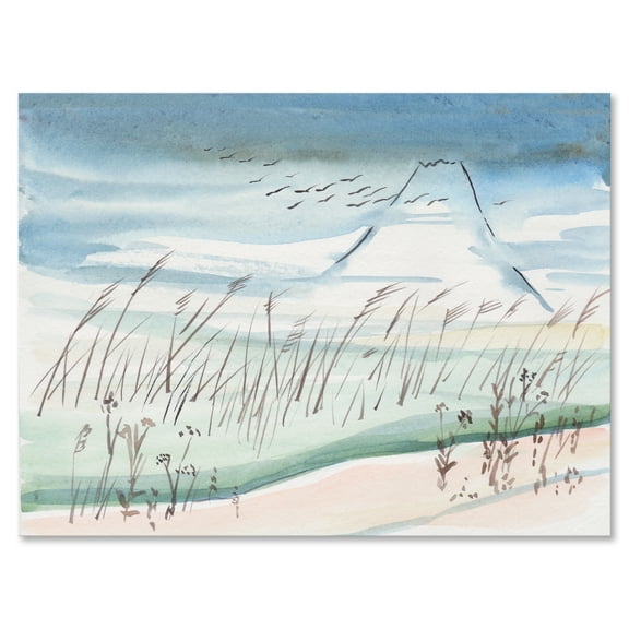 Designart ' Crane Birds Flying Over Snowy Montain ' Traditional Canvas Wall Art Print