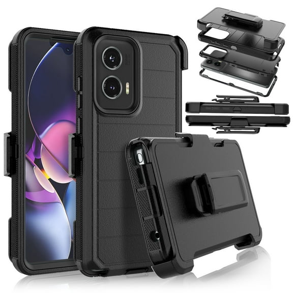 Takfox Heavy Duty 3-Layer Shockproof Holster Case with Built-in Screen Protector, Black