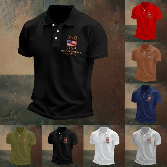 Men's Patriotic Shirt, Short Sleeve Collared Shirt with Graphic Print for Independence Day and Casual Comfort Fit