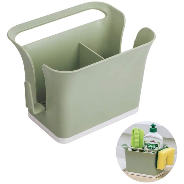 Laklulu - Caja de plástico para guardar cubiertos, organizador de contenedores, jaula hueca para palillos, escurridor de utensilios de cocina, cesta con bandeja para fregadero, color verde