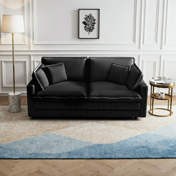 EPOWP Modular Sectional Sofa, Oversize Deep Seating Couch for Living Room, 2 Seat, Corduroy, Black