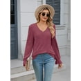 thumbnail image 4 of Gleelaud Women's Lace Long Sleeve shirts Casual V Neck Knit Basic Tees Blouse, 4 of 8