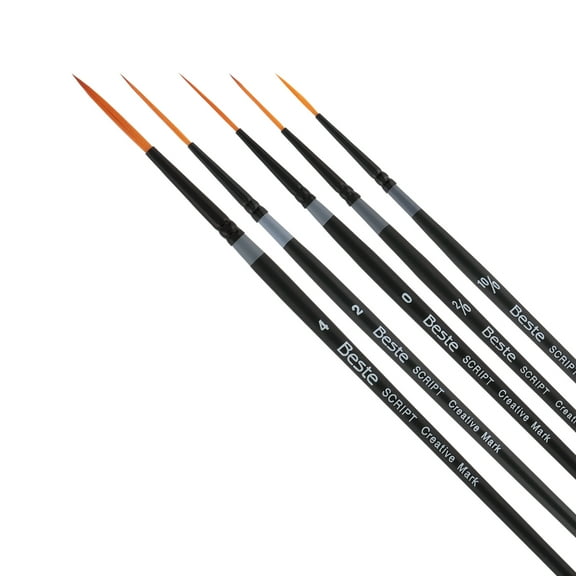 Creative Mark Beste Golden Taklon Script Liner Set of 5 Artist Brush, Professional Watercolor Brushes, For Acrylic Painting, Short Handle, Sharp Edges, Hand-Tied & Shaped