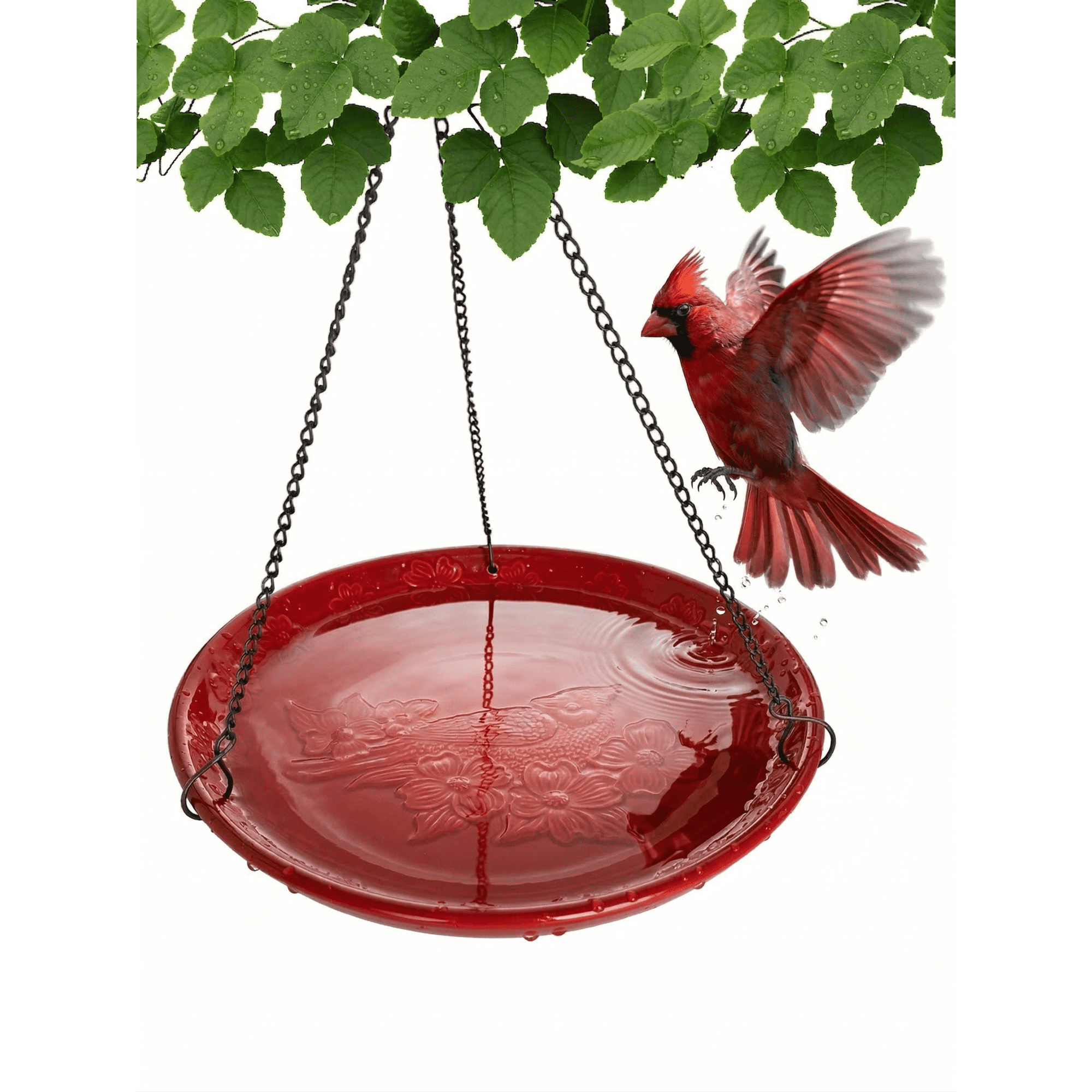 Backyard Essentials Bird Bath Hanging Birdbath Cardinal Red for Bird Feeders