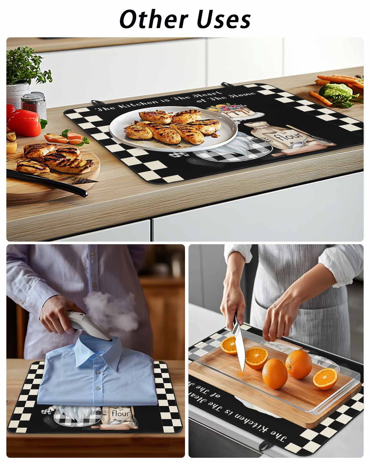 Stove Top Covers for Electric Stove, Chef Gnomes Glass Stovetop Cover Protector, Black White Plaid Dessert Maker Cake Induction Cooktop Protector Oven Mat for Kitchen Countertop 24"x21"