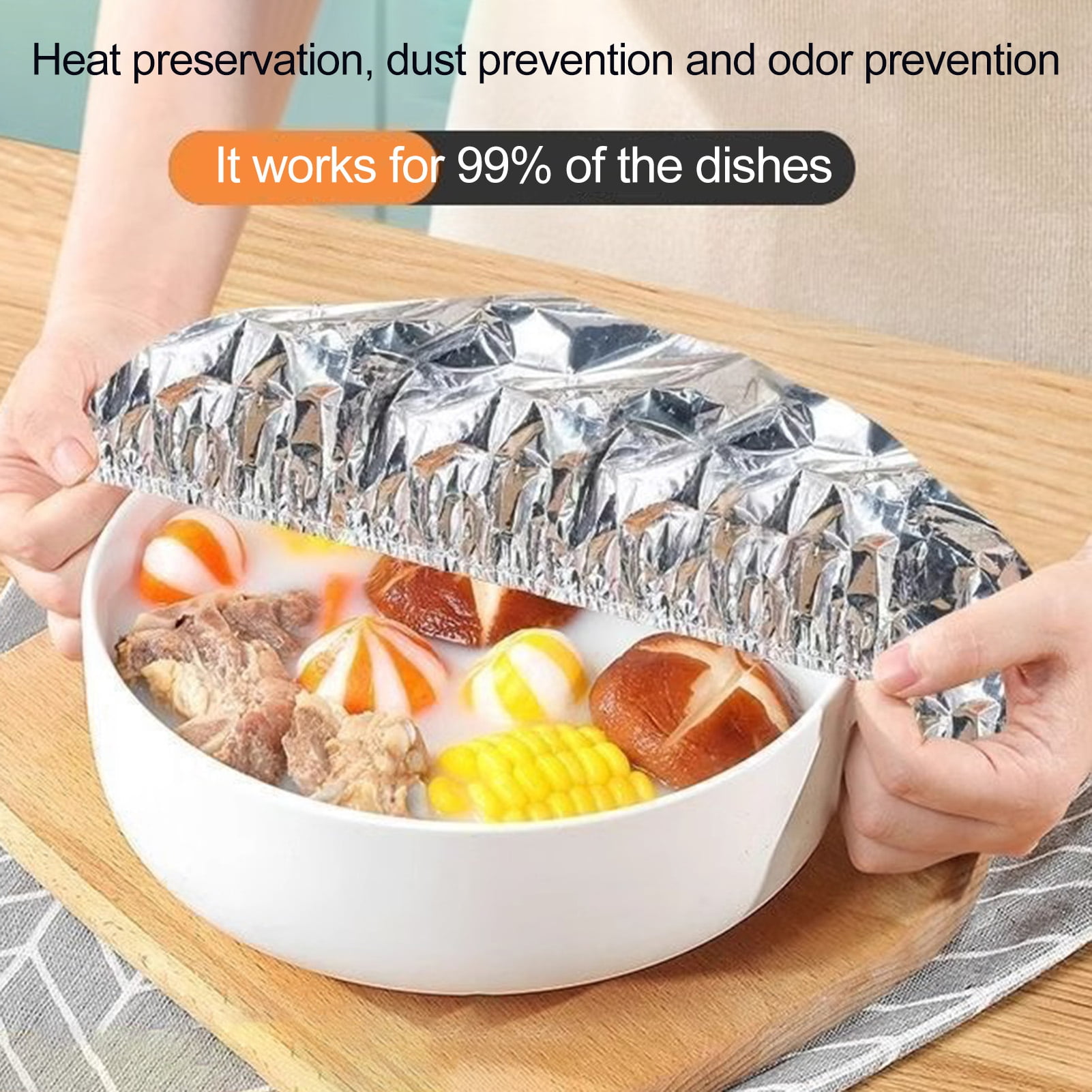 Opvise Stretchable Aluminum Foil Food Covers - Heat-Resistant, Reusable, Universal Fit (11cm-28cm) for Containers, Bowls, Microwave, Freezer & Picnic Use - 10/100 Pcs