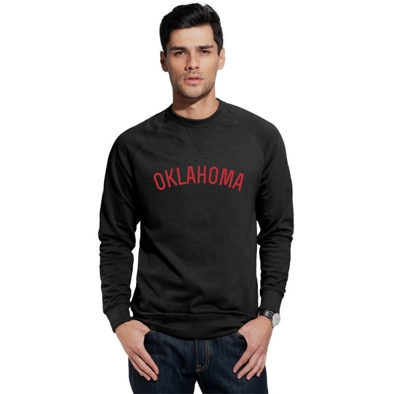 Daxton Oklahoma Sweatshirt Athletic Fit Pullover Crewneck French Terry Fabric, Black Sweatshirt Red Letters, L