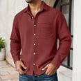 thumbnail image 2 of Mens Button Down Shirts Lightweight Waffle Knit Long Sleeve Shirt Spring Casual Turn Down Collar Solid Color Top Brick Red L, 2 of 4