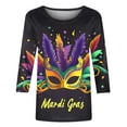 thumbnail image 5 of YUGYXL Womens Plus Size 3/4 Sleeve Shirts Trendy Mardi Gras Colorful Mask Printed Comfy Tshirts Summer Crew Neck Lightweight Loose Clothes Ladies Tunic Fit Tees Party Tops, 5 of 5