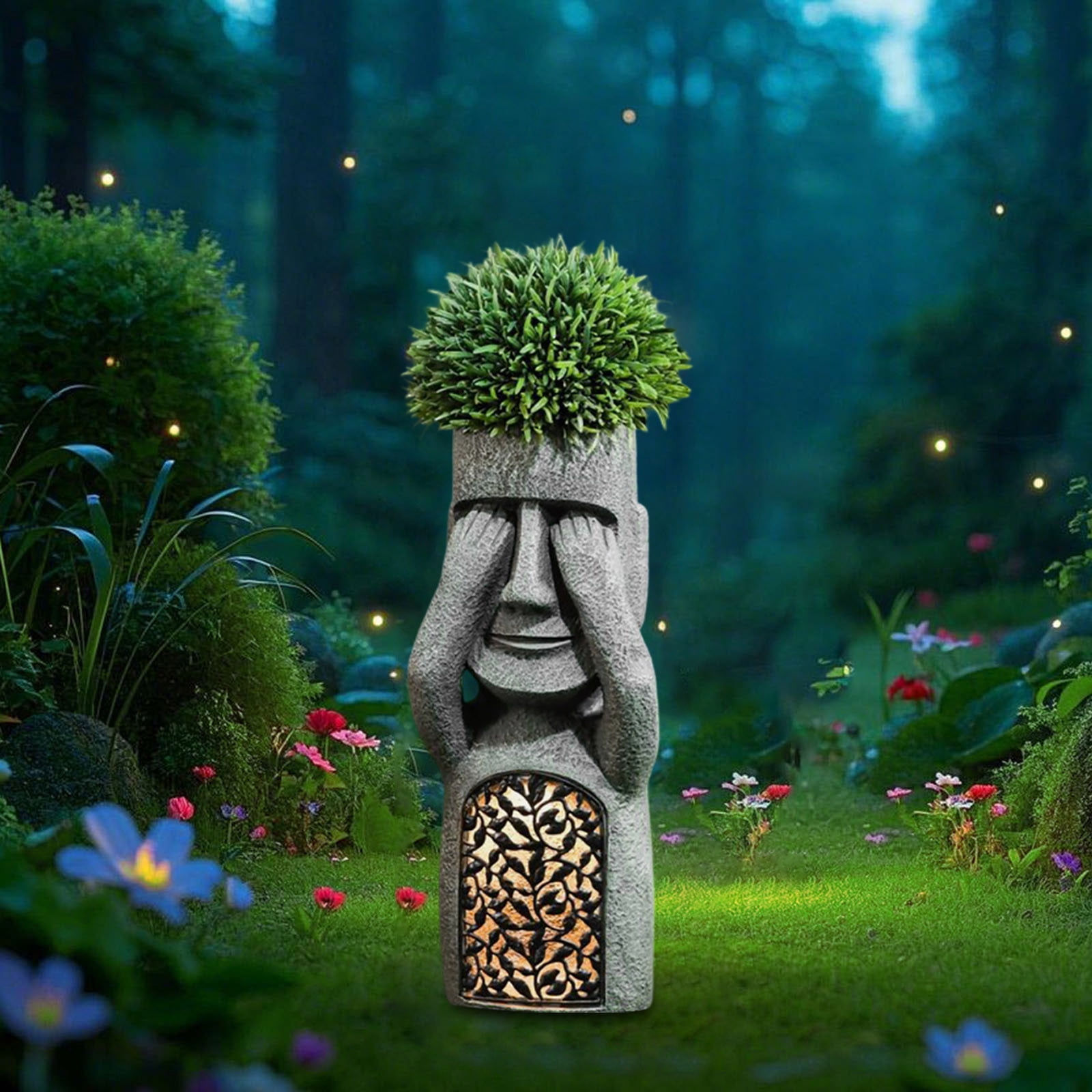 Easter Island Solar Light Statue - 10" Outdoor Garden Decor with Planter & Solar Light, Moai Head Sculpture for Yard, Patio & Garden Decorations - Weather Resistant Resin Art