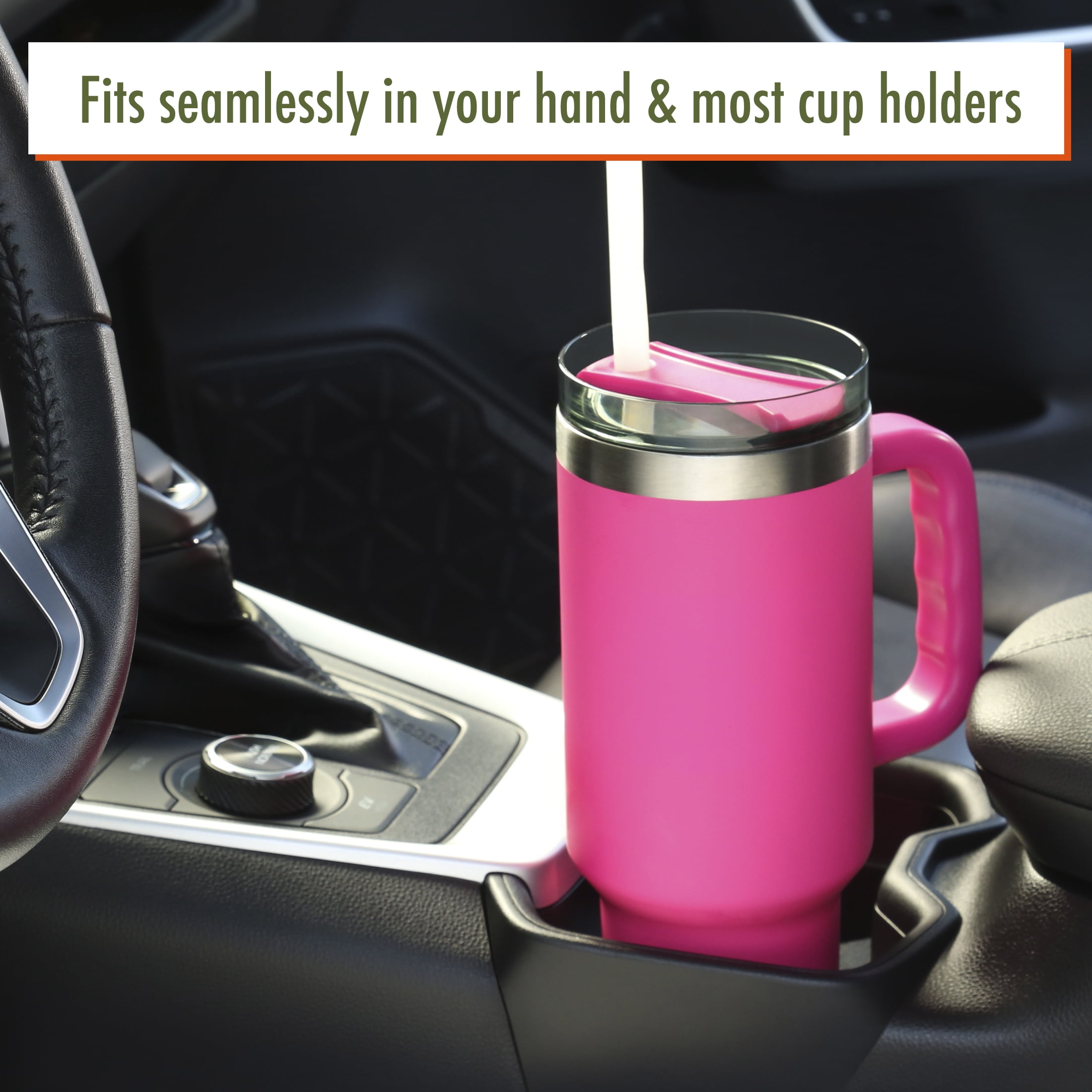 Ozark Trail 40 oz Vacuum-Insulated Stainless-Steel Tumbler with Handle, Hot Pink