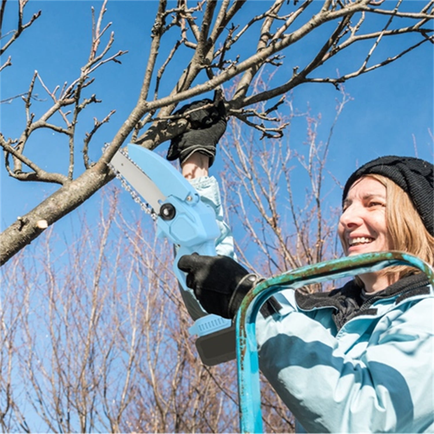 Mini Cordless Electric Chainsaw 4In And 6In Dual Blade Handheld Rechargeable 20000RPM Pure Copper Motor 2200mAh Battery Powered Wood Tree Branches Firewood Cutting Garden Tool Sets Portable Outdoor
