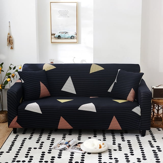 elástica Fundas de sofá impresas Fundas de sillón para sofás de cojines Protector de muebles universal elástico con 2 fundas de almohada, antiarañazos para gatos (M, Triángulo, 3 piezas)