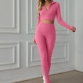 thumbnail image 5 of Trajes de 2 piezas para mujer Tops de yoga de manga larga con cremallera sólida + Pantalones largos Conjuntos con cuello en V Pantalones de yoga Wmkox8yi bvn3128, 5 of 5