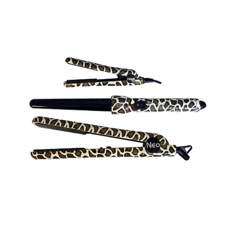 The Neo Choice 3 pcs Trio Complete Full Set W/ 1.25 Inch Hair Straightener, 18-25mm Curling Iron and Mini Hair Iron (Giraffe)
