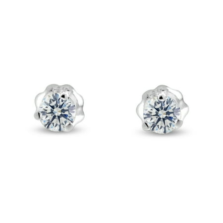 Round Vs2 Earrings - 3/8 ct tw G VS2 Natural Round Diamond Stud Earrings Three Prong Setting 14K White Gold Screw Back