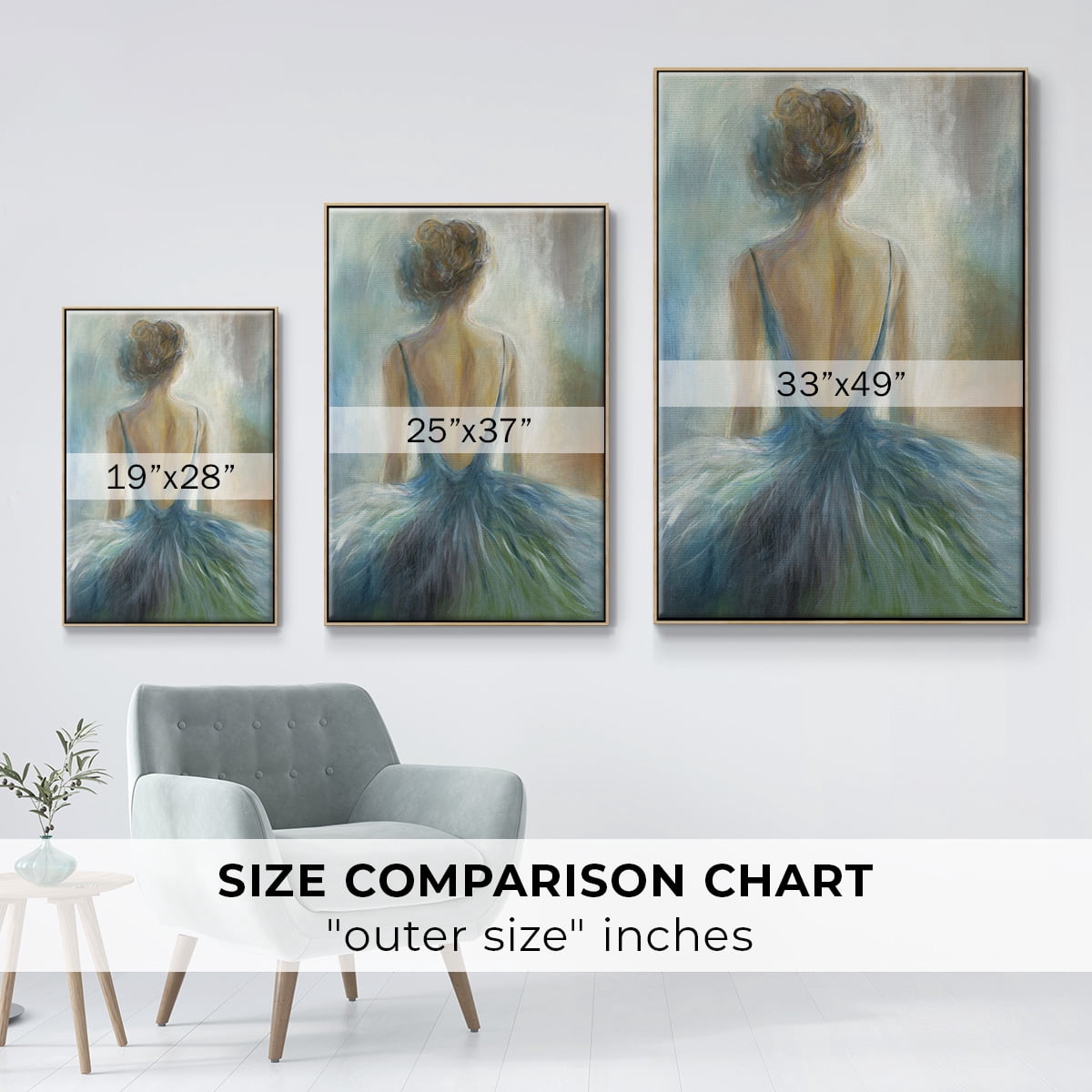 Lady in Blue Framed Premium Gallery Wrapped Canvas - Ready to Hang - 17 x 25 - Natural Wood Floating Frame