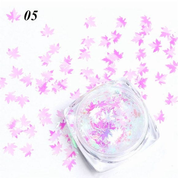 Uñas postizas con diseño de hoja de arce brillante, decoración de uñas con lentejuelas de copo de nieve brillantes, pegatina de lentejuelas