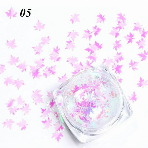 Uñas postizas con diseño de hoja de arce brillante, decoración de uñas con lentejuelas de copo de nieve brillantes, pegatina de lentejuelas