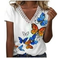 thumbnail image 2 of Sizzling Savings Clearance WXLWZYWL Women's Summer V-Neck Flower Lace Floral Print Loose Pullover T-shirt, 2 of 6