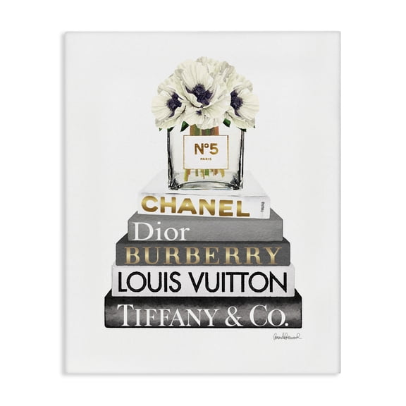 Stupell Industries Contemporary White Poppies Grey Fashion Books Canvas Art, 16 x 20, by Amanda Greenwood