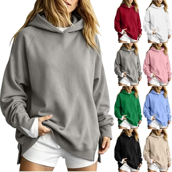 Qzwdhjm Womens Raglan Hoodie Long Sleeve Oversized Sweatshirt with Side Split Hem Thin Fleece Soft Casual Fall Pullover