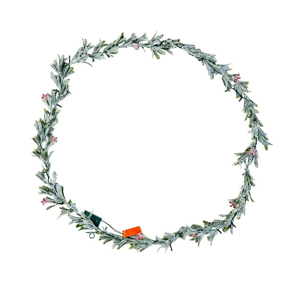 KFFKFF 9-FT Christmas Garland with Lush Greenery, Vines, Olive Leaves, and Berries, Decorative Faux Evergreen with Lights for Indoor and Outdoor Holiday Mantel or Fireplace Display