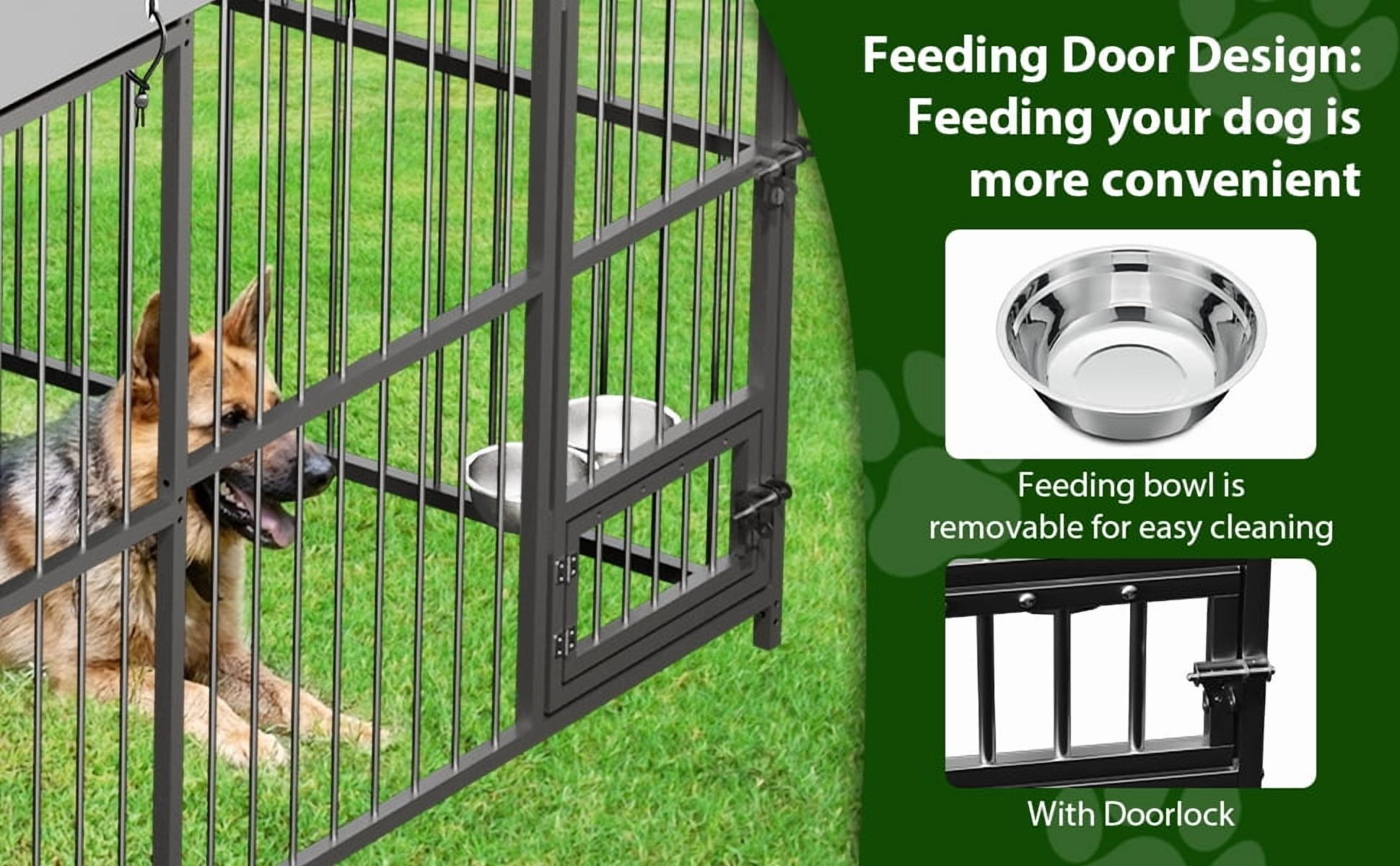 Accreate 10 x 10FT Large Dog Kennel Outdoor, Heavy Duty Metal Outdoor Dog Kennel, Outside Dog Kennel with Roof & Feeding Door