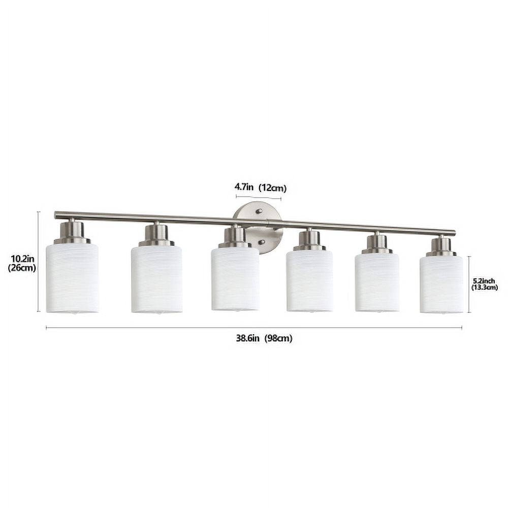 ACE-LIGHTS,Modern 6-Lights Vanity Bathroom Mirror Light with Frosted White Glass(Bulbs Not Included),Contemporary Wall Sconce for Bathroom,Dressing Room,Bedroom,Living Room(Brushed Nickel)