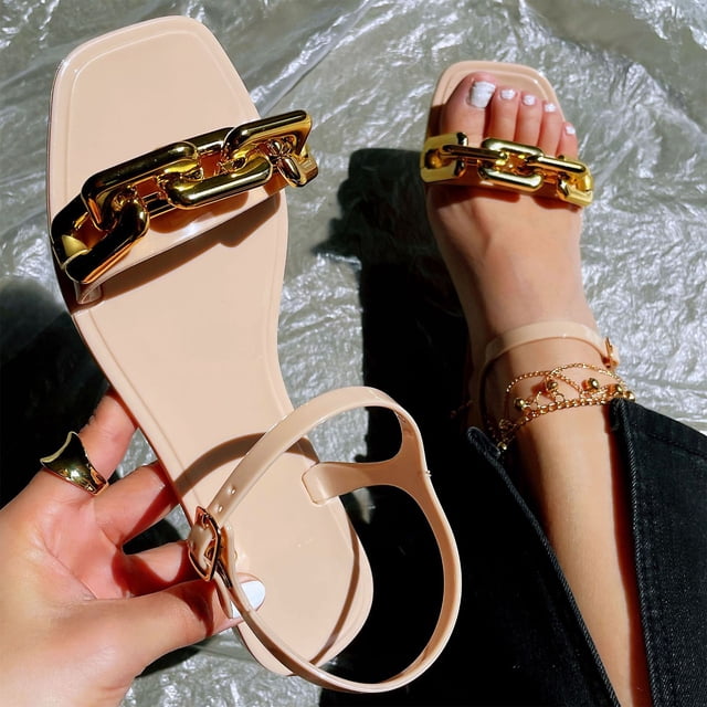 LSLJS Summer Sandals for Women Flat Slip On Sandals Roman Shoes Open Toe Casual Sandals