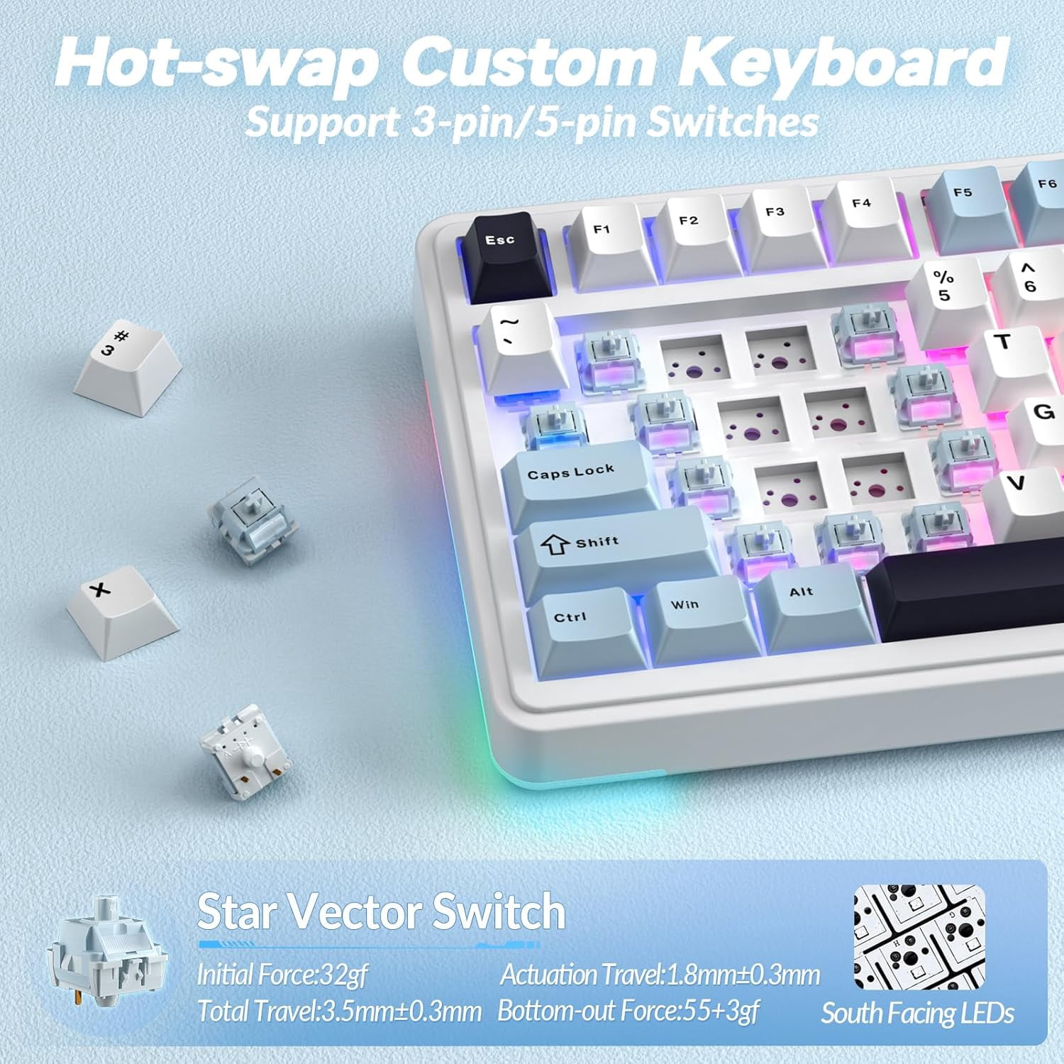 Restored AULA S75 PRO Wireless Mechanical Keyboard with Screen&Knob, 75% Hot Swappable Gaming Keyboard with Pre-lubed Switches, RGB Backlit, PBT Keycaps Creamy Sounding Pc Gaming Keyboards