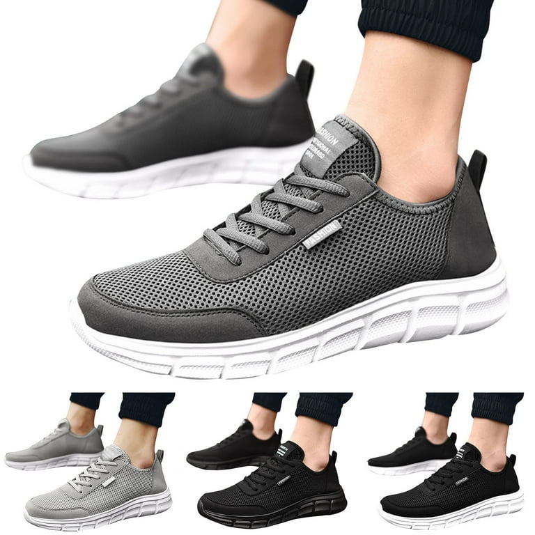 PEASKJP Tennis Shoes Men Men Summer Soft Insole Breathable Non Slip Hiking  Sneaker Walking Shoe Grey 45