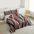 thumbnail image 3 of Homewish Modern Geometric Stripe Bedding Comforter Set.Abstract Waves Lines Twin Comforter Sets,Red Gray White Bedding Set For Boys Kids,Microfiber Bedroom Decor Reversible,2 Pieces, 3 of 8