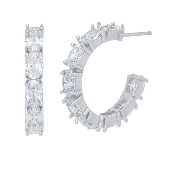 Silver Plated Cubic Zirconia 3/4 Hoop Earrings