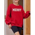 thumbnail image 3 of VILOVE Merry Christmas Sweatshirts for Women Merry Letter Print Long Sleeve Oversized Pullover Tops Red, 3 of 6