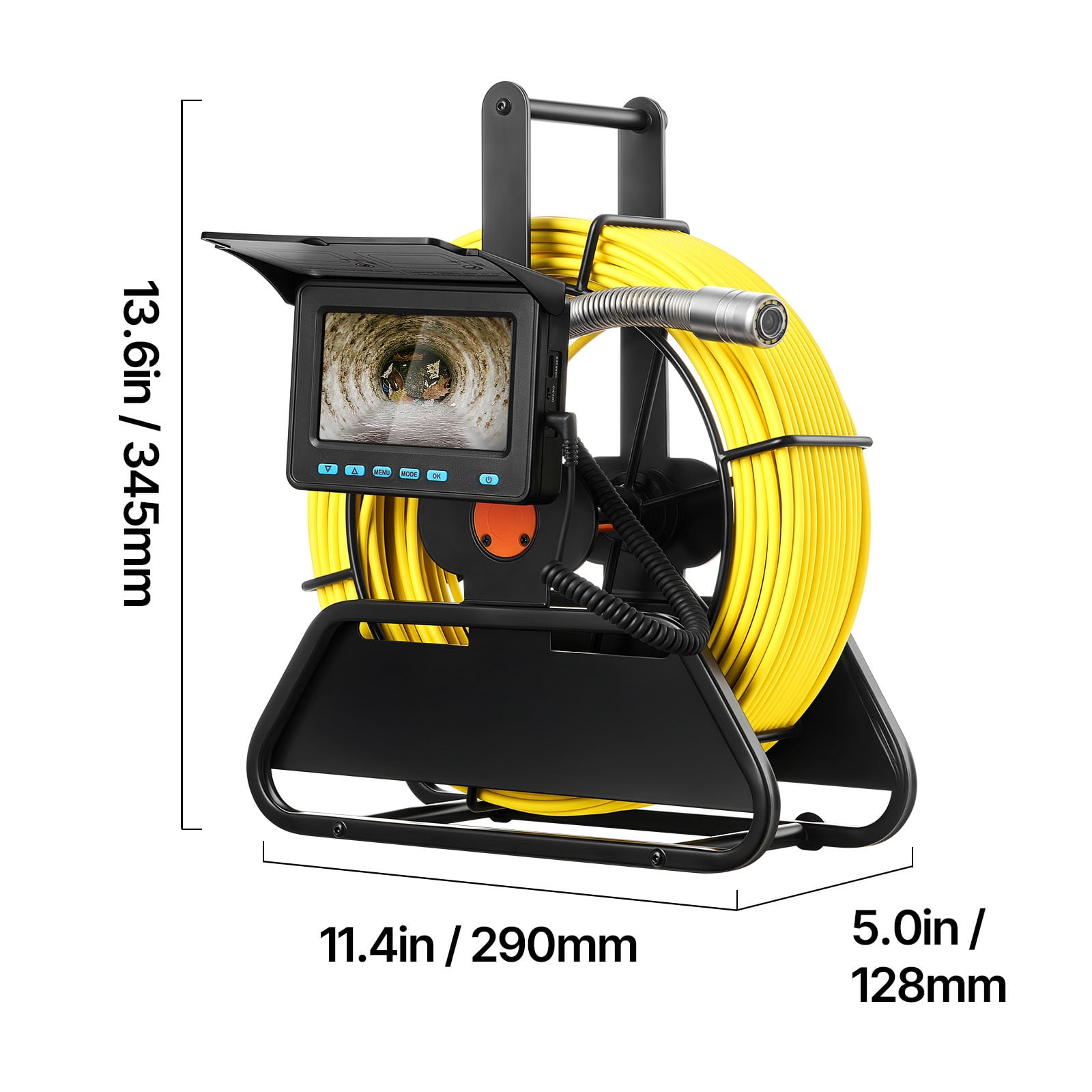 KFFKFF Sewer Inspection Camera, 98 ft/30m, Self-Leveling Drain Camera with 4.3" HD Screen, IP68 Waterproof Plumbing Camera with Lights - 12 LEDs & 16GB Card for Pipes and Ducts