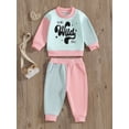 thumbnail image 3 of Suealasg 2Pcs Toddler Baby Girls Fall Clothes Long Sleeve Round Neck Letters Print Sweatshirt Sweatpants 1T 2T 3T 4T 5T 6T Little Girls Autumn Contrast Color Outfits, 3 of 7